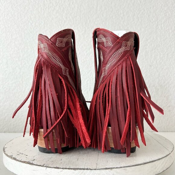 Lane SENITA FALLS Womens Cowboy Bootie 7.5 Red Fringe Western Short Cowgirl Boot - Picture 3 of 11